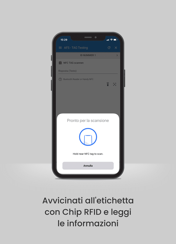 Avvicinati all'etichetta con Chip RFID e leggi le informazioni